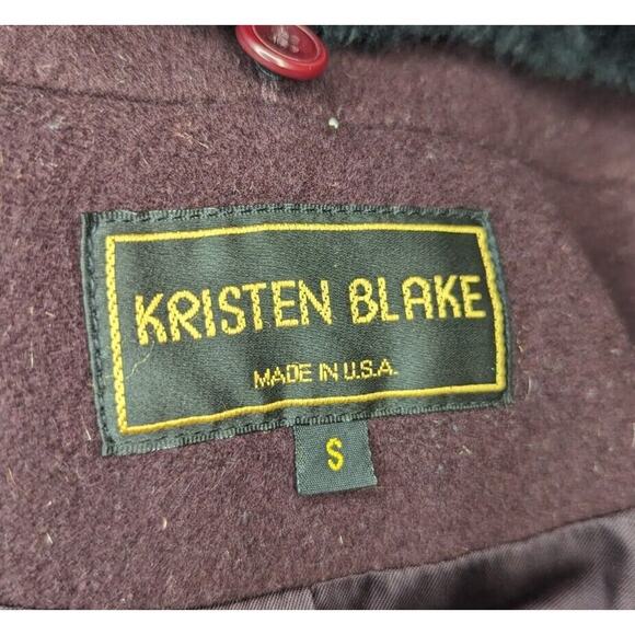 Vintage Kristen Blake Wool Fur Trimmed Burgundy Button Pea Coat Size S - Picture 12 of 14